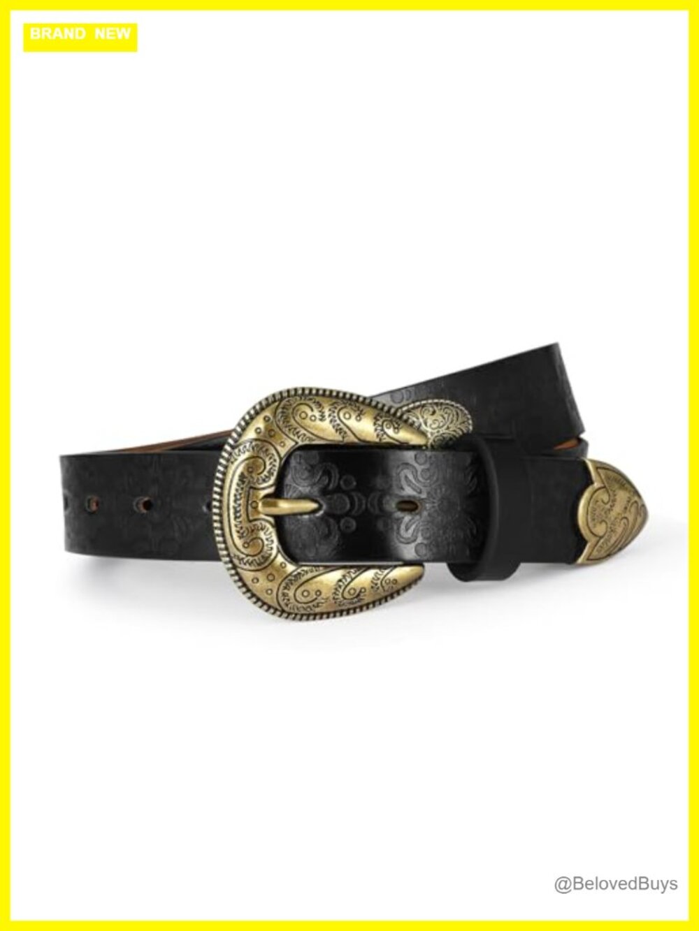 Women's Faux Leather Western Belt with Vintage Buckle for Jeans
